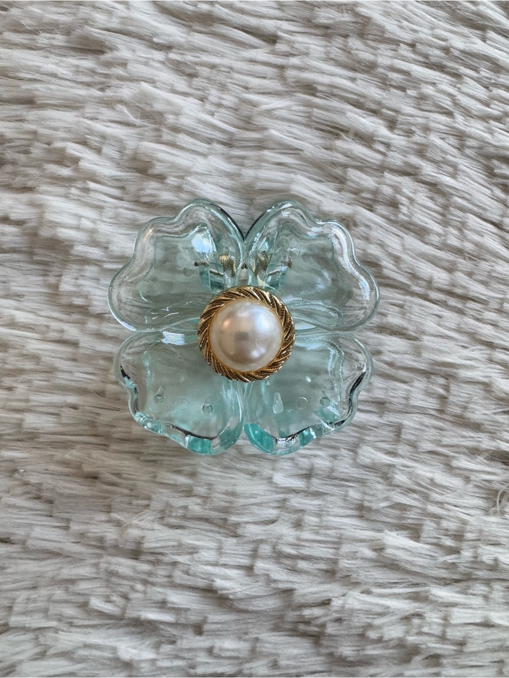 Pastels Clothing Clear Aqua Flower Hair Clip with Pearl and Gold Accent - Picture 2 of 5